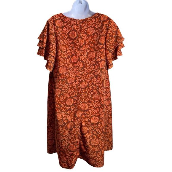 Bridgewater‎ Women's Orange Floral Ruffle Sleeve Dress Size 18W Lagenlook Retro - Picture 2 of 11